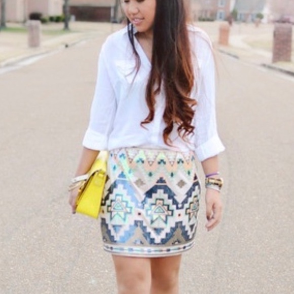 Express Dresses & Skirts - Express Sequin Aztec Festival Mini Skirt